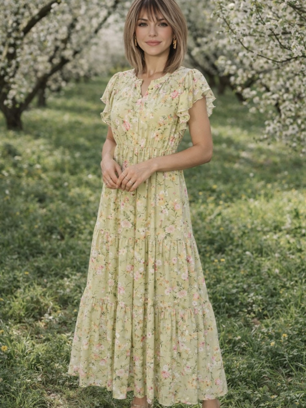 entro Spring Green Floral Maxi Dress